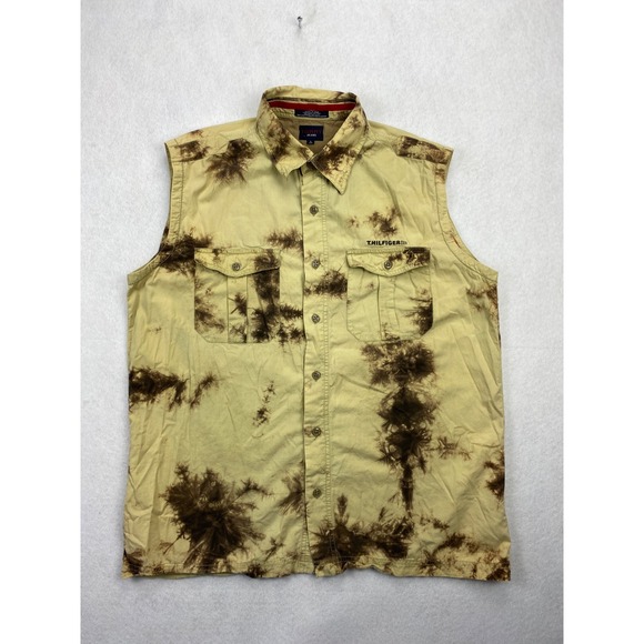 Vtg‎ Tommy Jeans Mens Size Large Jeans Sleeveless Shirt Tie Dye Utility Pockets - Picture 1 of 11